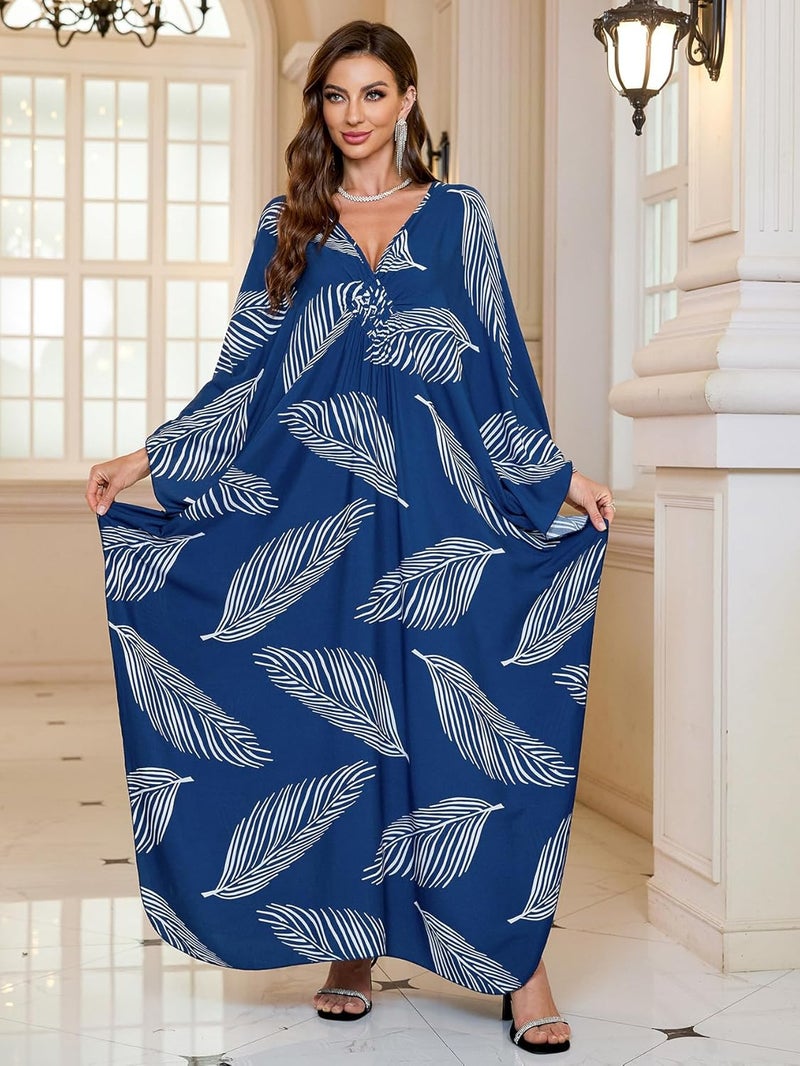 KEYLORTING Women’s Kaftan Beach Cover Up Dress Plus Size Summer Swimsuit Loungewear Maxi Dress - Image 2